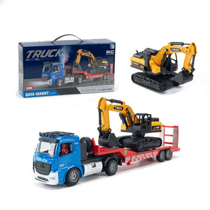 Flat Trailer Truck With Excavator Vehicles Toys