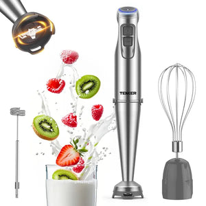 TENKER 1100W Immersion Hand Blender, Stainless Steel Stick Blender With 12-Speed & Turbo Mode, 5-in-1 Handheld Blender With 600ml Mixing Beaker With
