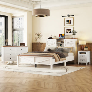 3-Pieces Bedroom Sets Queen Size Farmhouse Platform Bed