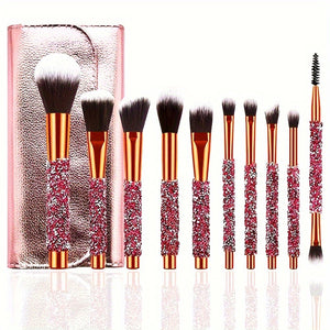 Luxury Makeup Brush Set Diamond Rivet Handle Design Crys