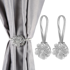 2 Packs Magnetic Curtain Tiebacks Extendable Floral Drape Hold...
