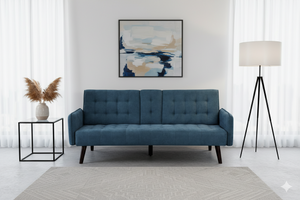72 Sleeper Sofa Bed - Convertible Folding Backrest To Full Bed With Cup Holder & Drop-Down Table - Space Saving Linen Sofa For Small Spaces - Easy Assembly, Blue
