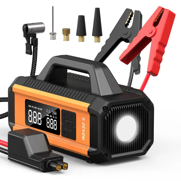 S ZEVZO 2 In 1 Car Jump Starter With Air Compressor Air Inflator Battery Charge 