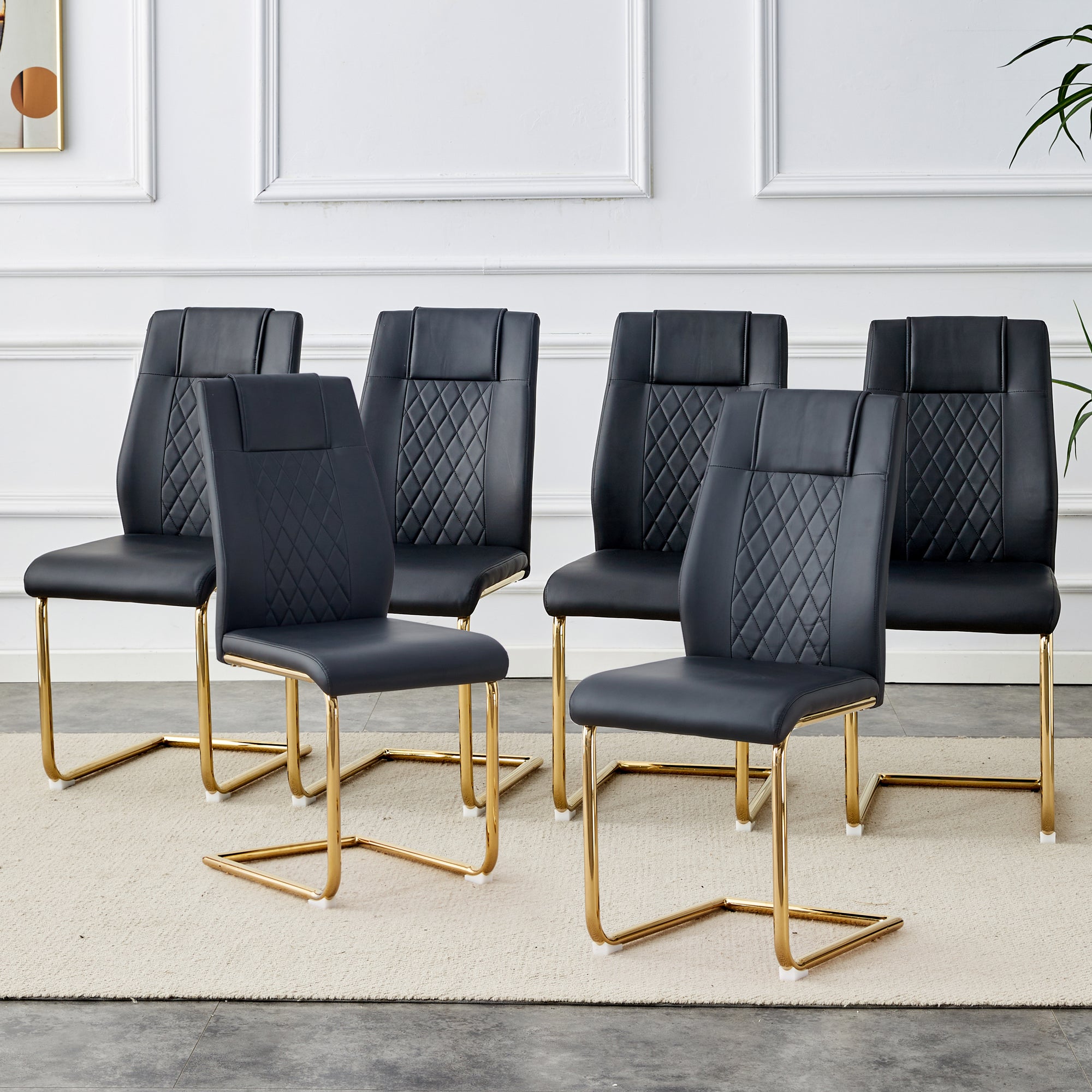 Modern Dining Chairs With Faux Leather Padded Seats,dining Room Chairs,gold Meta