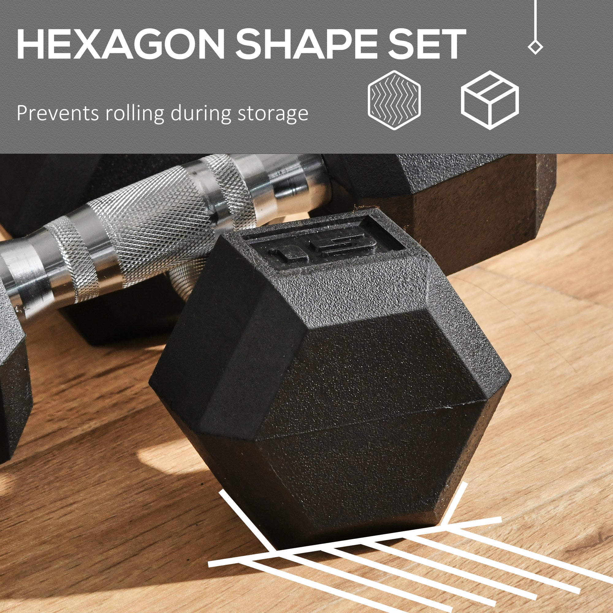 2 x 15lbs Hex Dumbbell Set of 2, Rubber Weights Exercise Fitness Dumbbell with N