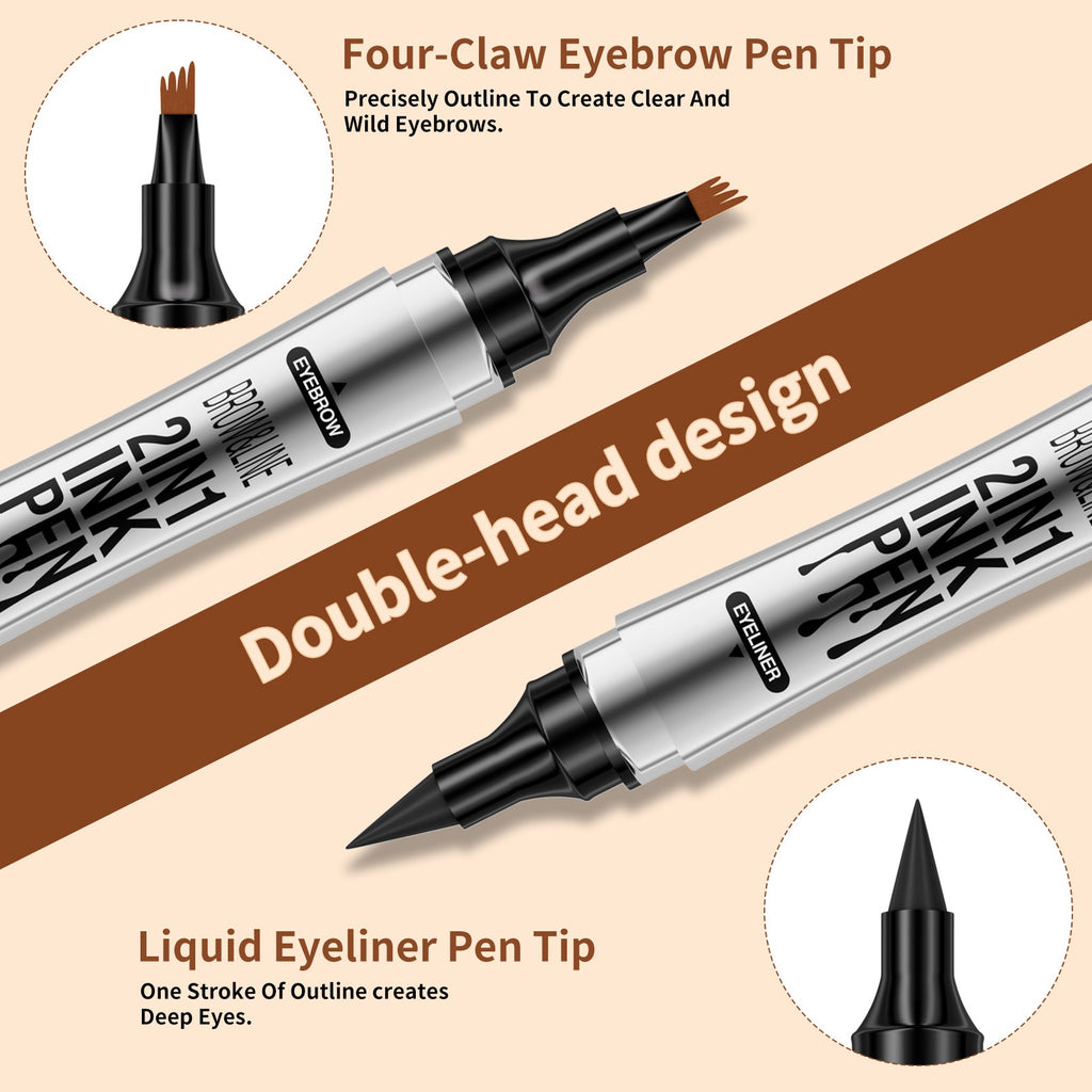 2 In 1 Microblading Eyebrow Pen, 4 Fork Tip,3D Waterproof Magic Eyebrow Pencil W