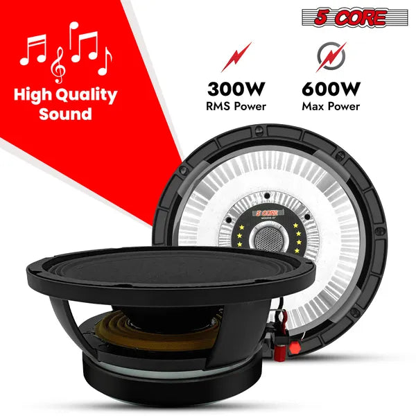 10' Subwoofer Speaker 300W RMS Full Range Car Audio Sub Woofer 4 Ohm Bass Replac