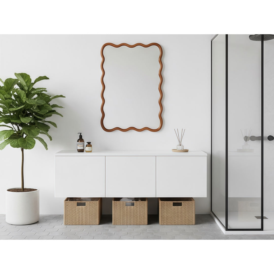 Yellowish Brown 20x30 Wavy Rectangle Solid Wood Frame Decorative Mirror,For Bedr