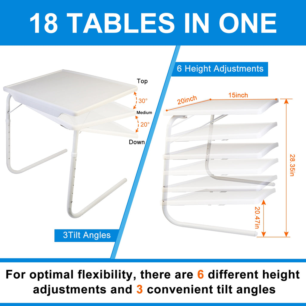 1Pc Foldable Tray Table Portable Sofa TV Tray 6 Heights 3 Angles Laptop Desk Adj