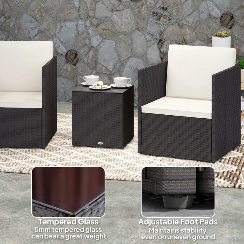 Folding Wicker Bistro Set, 3 Piece Patio Furniture Set With Cushions And Glass C