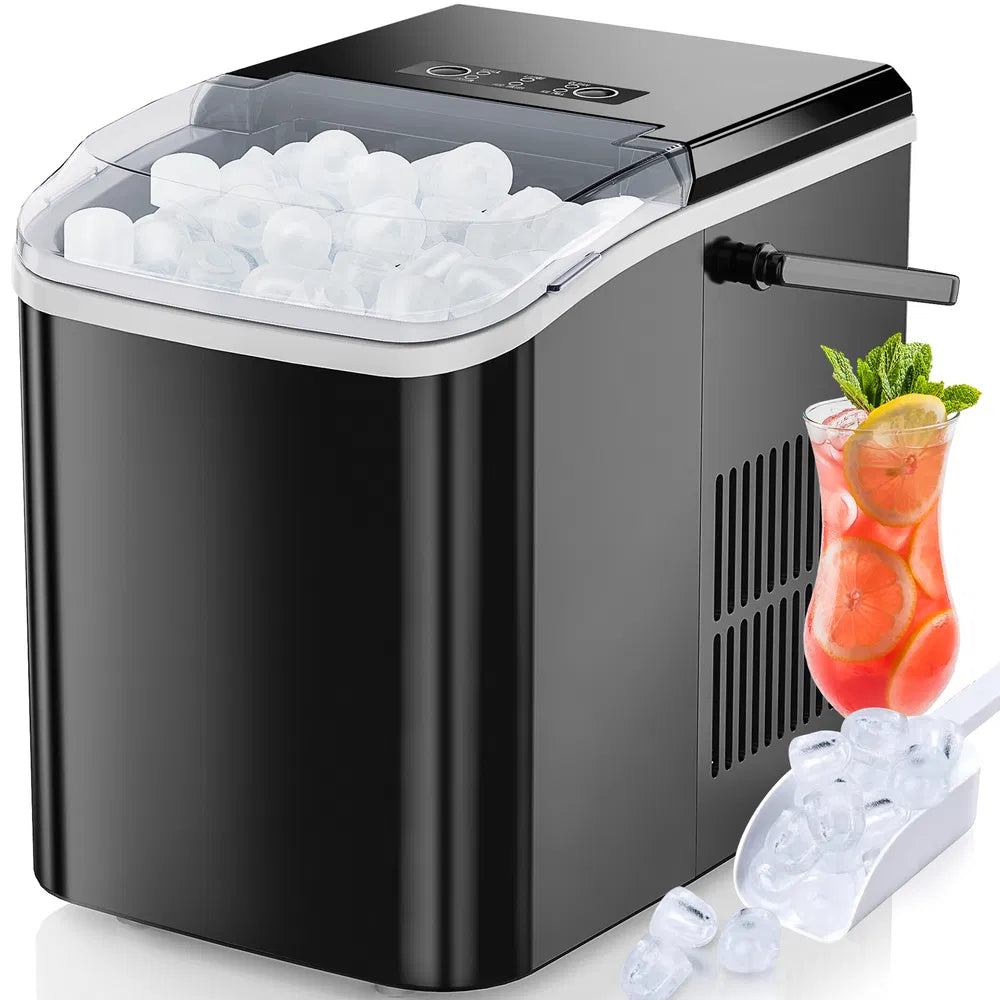 Countertop Ice Maker With Handle, 26lbs&24H Portable Ice Machine, 9 Bullet Ice C