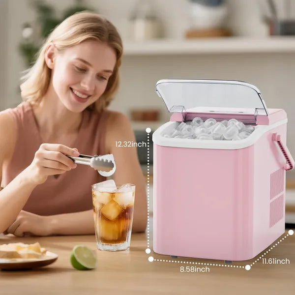 Countertop Ice Maker With Handle, 26lbs&24H Portable Ice Machine, 9 Bullet Ice C