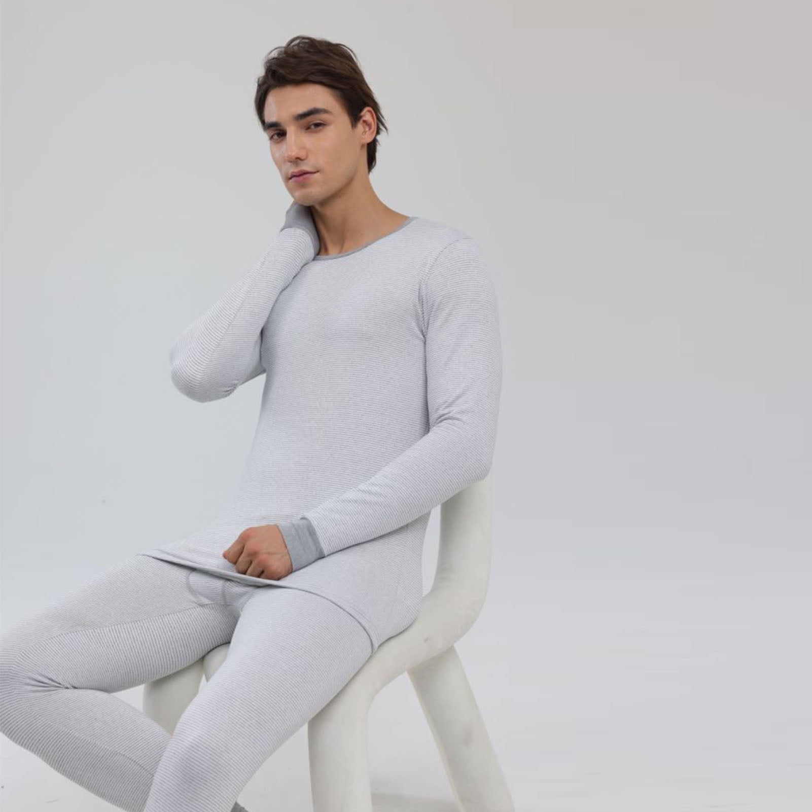 1 Set Men Thermal Underwear Set Knit Slim Fit Stylish Warm Winter Base Layer Col