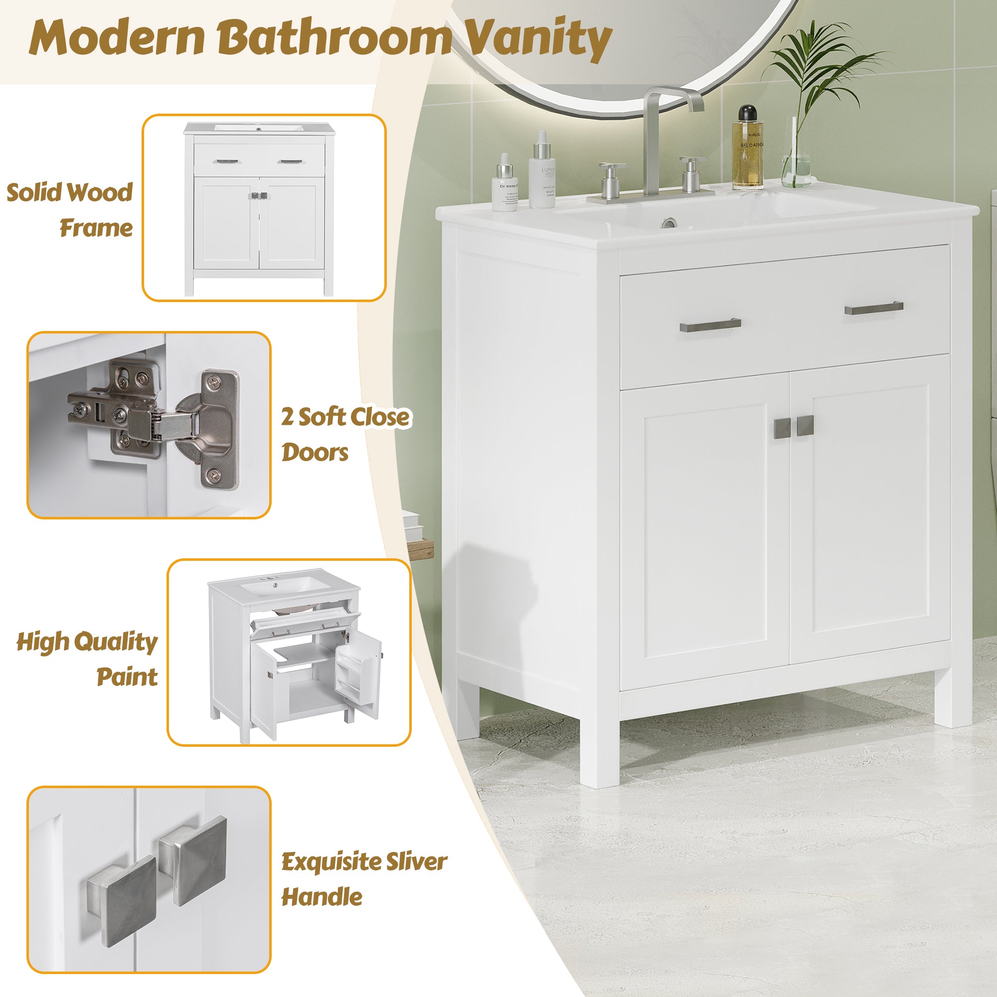 60  Modern White Bathroom Vanity Set With Double Vanities  Separate , Double Cer