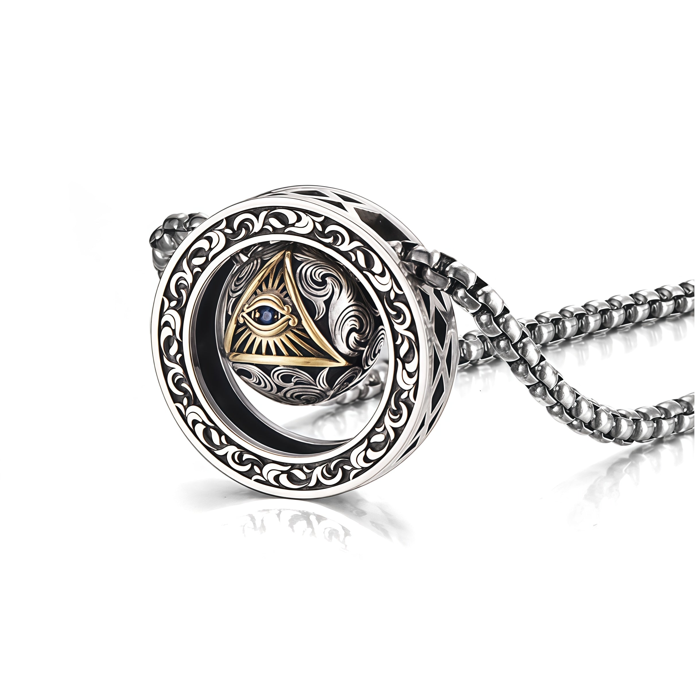 Vintage All-Seeing Eye Rotatable Round Ball Circle Pendant Necklace For Men, Cop