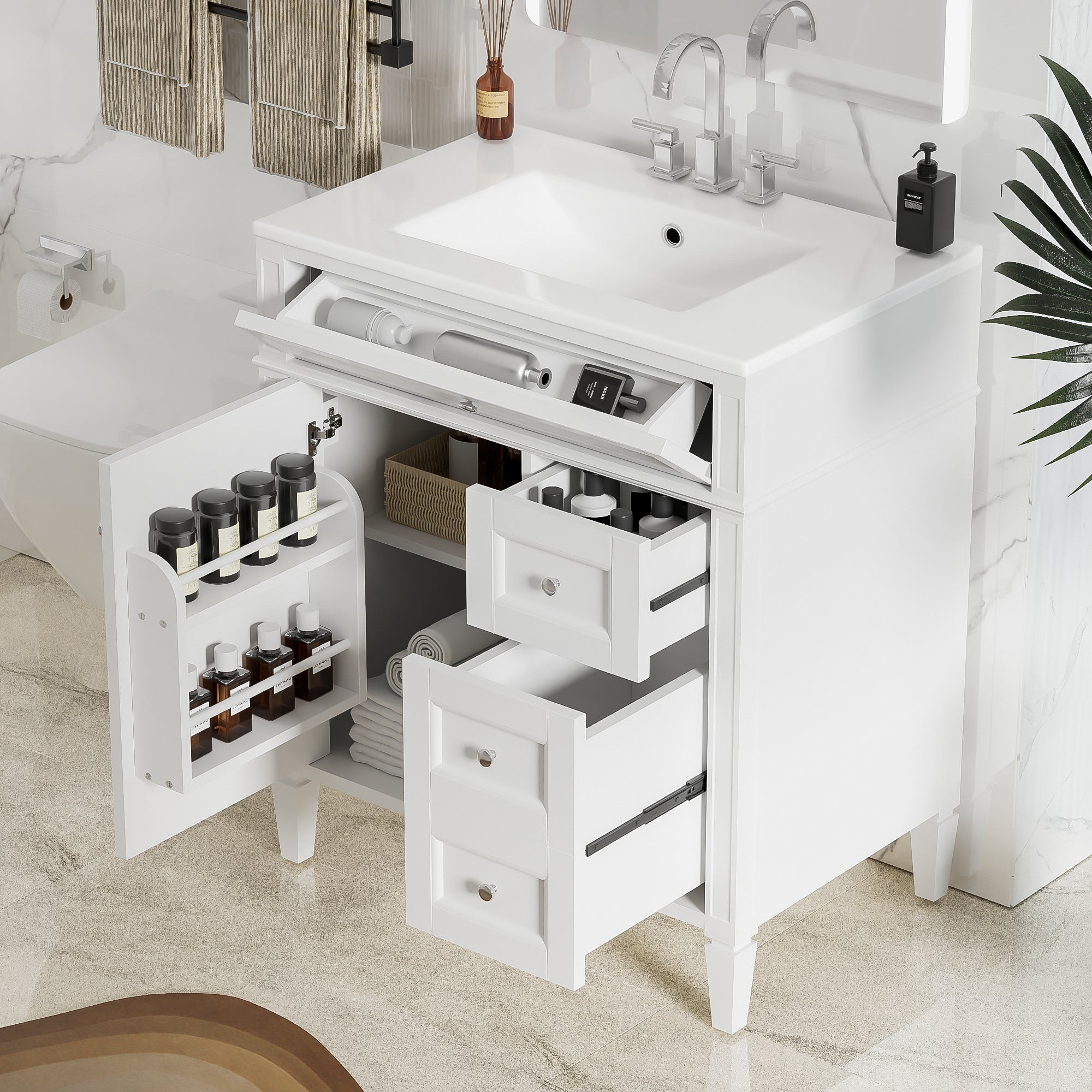 30   Bathroom Vanity With Top Sink, Modern Bathroom Storage Cabinet With 2 Drawe