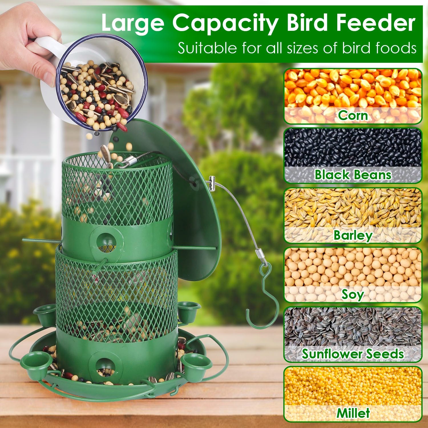 1Pc Wild Bird Feeder Squirrel-Proof Chew-Proof Metal Bird Seed Feeder Outdoor Ha
