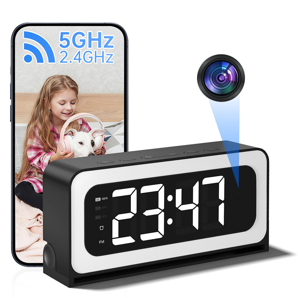 3MP Black Color Wireless Wifi Alarm Clock Camera Video Recording Home Baby Monit