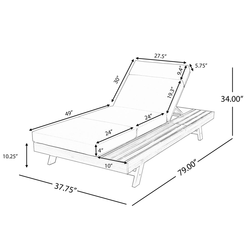 LOUNGE CHAISE SET WITH HEADREST,SPACE AVAILABLE ON ONE SIDE, ACACIA WOOD WITH WA