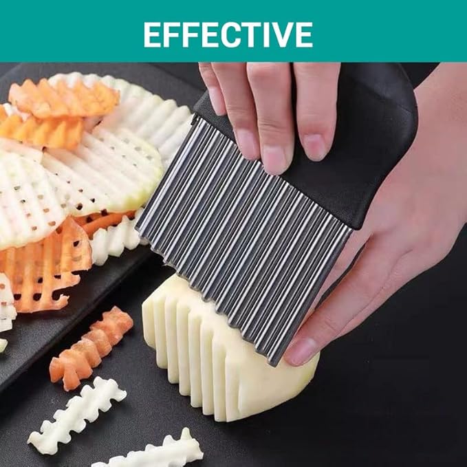 Large Crinkle Cutter,French Fry Slicer,Potato Knife Cutter Fruit Vegetable Wavy 