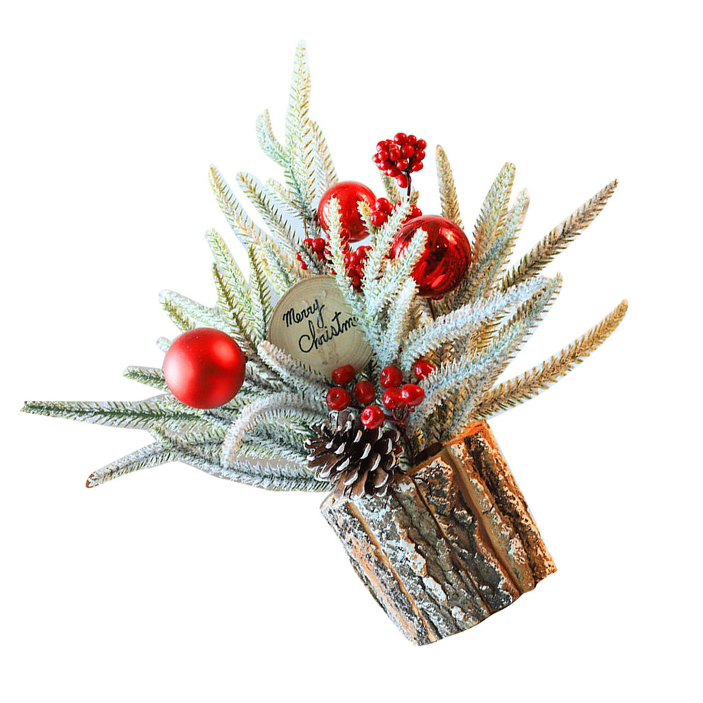 35cm Tabletop Xmas Tree Bark Wooden Barrel Decoration Artificial Bouquet Ornamen