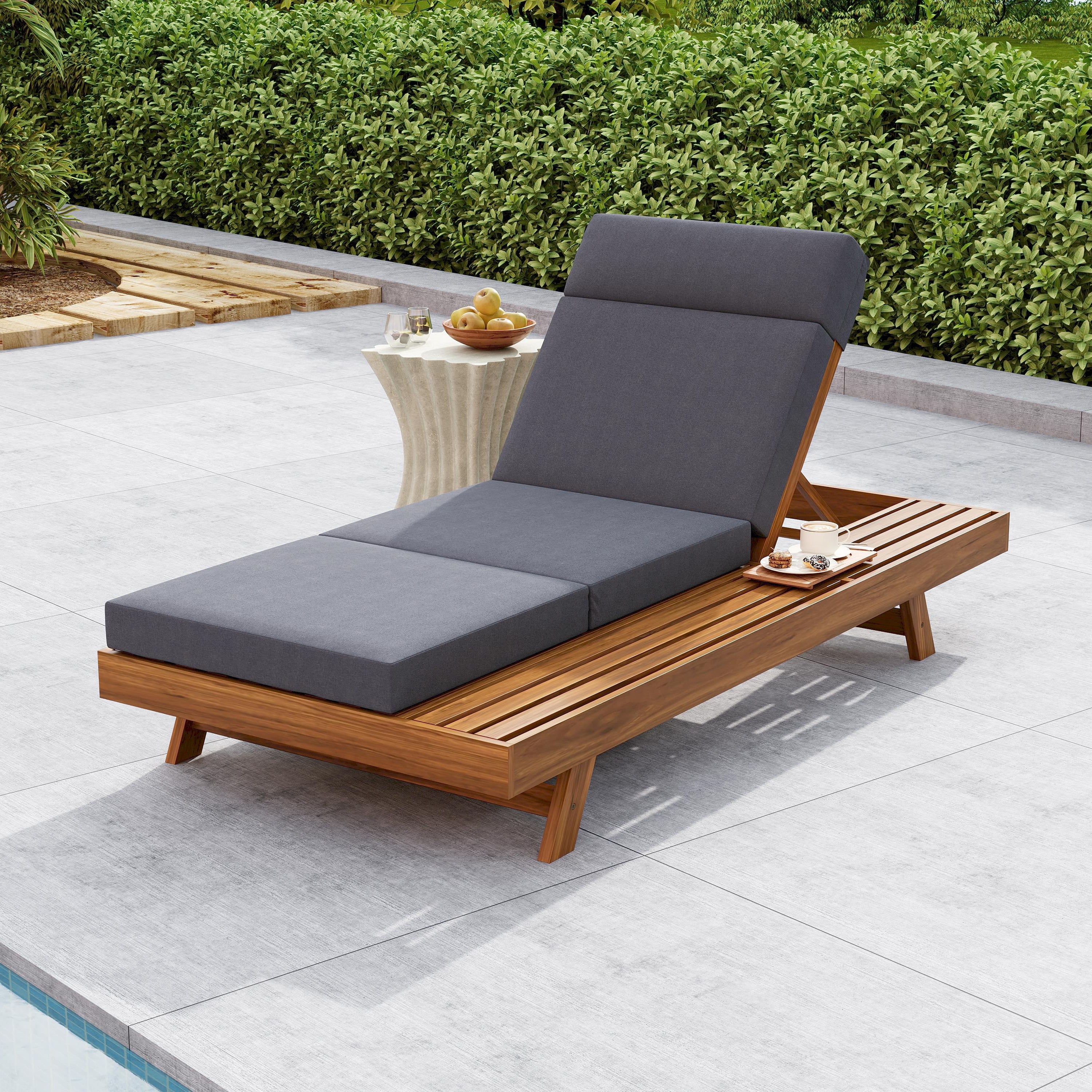 LOUNGE CHAISE SET WITH HEADREST,SPACE AVAILABLE ON ONE SIDE, ACACIA WOOD WITH WA