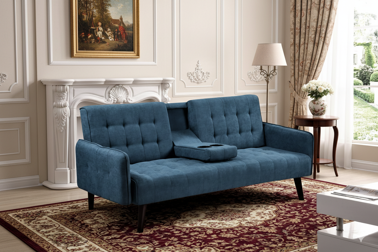 72   Sleeper Sofa Bed - Convertible Folding Backrest To Full Bed With Cup Holder