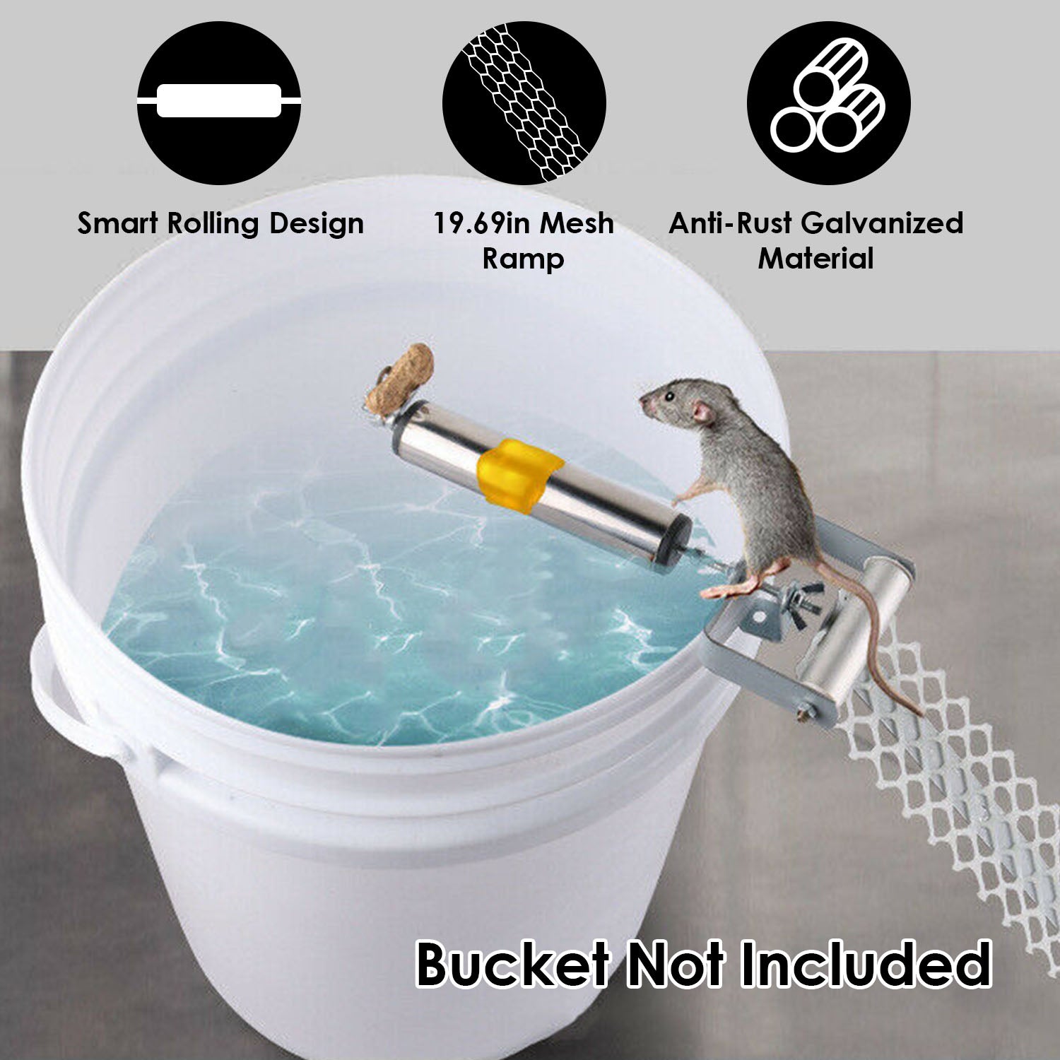 Rolling Mouse Trap With 19.69in Mesh Ramp, Humane Galvanized Metal Rat Trap, Reu