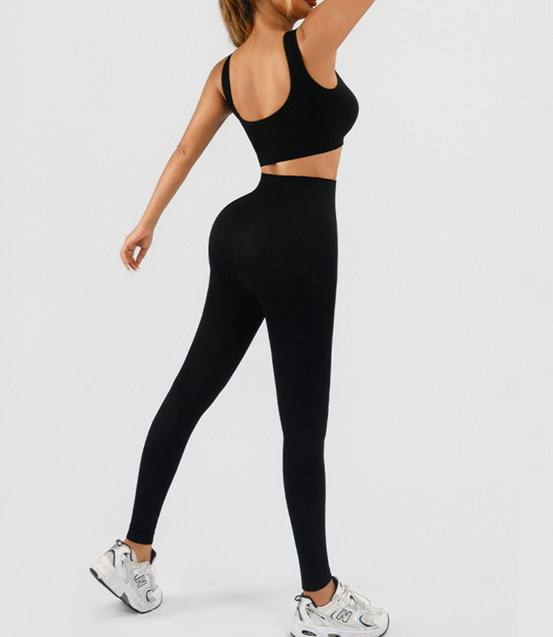 Women's Workout Outfits Ribbed Tank 2 Piece Seamless High Waist Gym Outfit Yoga 