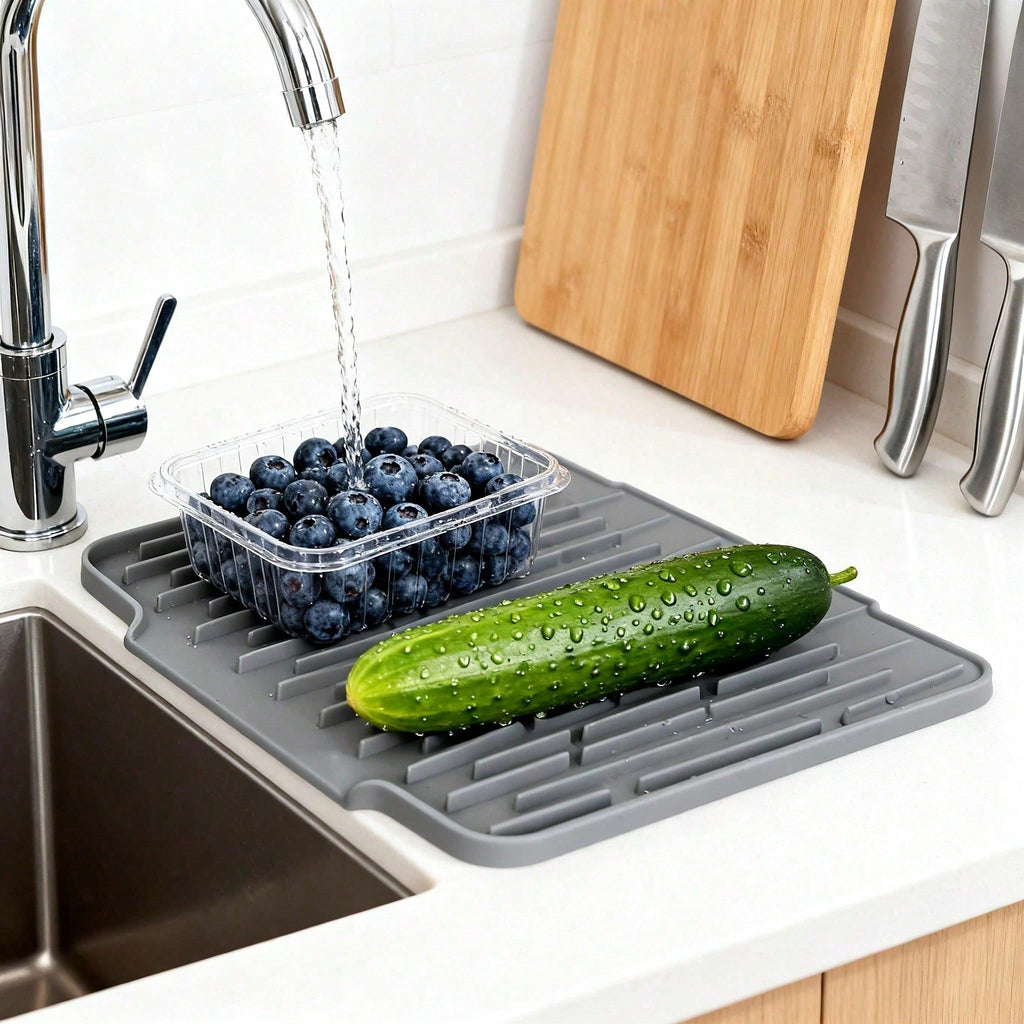 Non Slip Large Silicone Dish Draining Mat, Heat Resistant Sink Liner Countertop 
