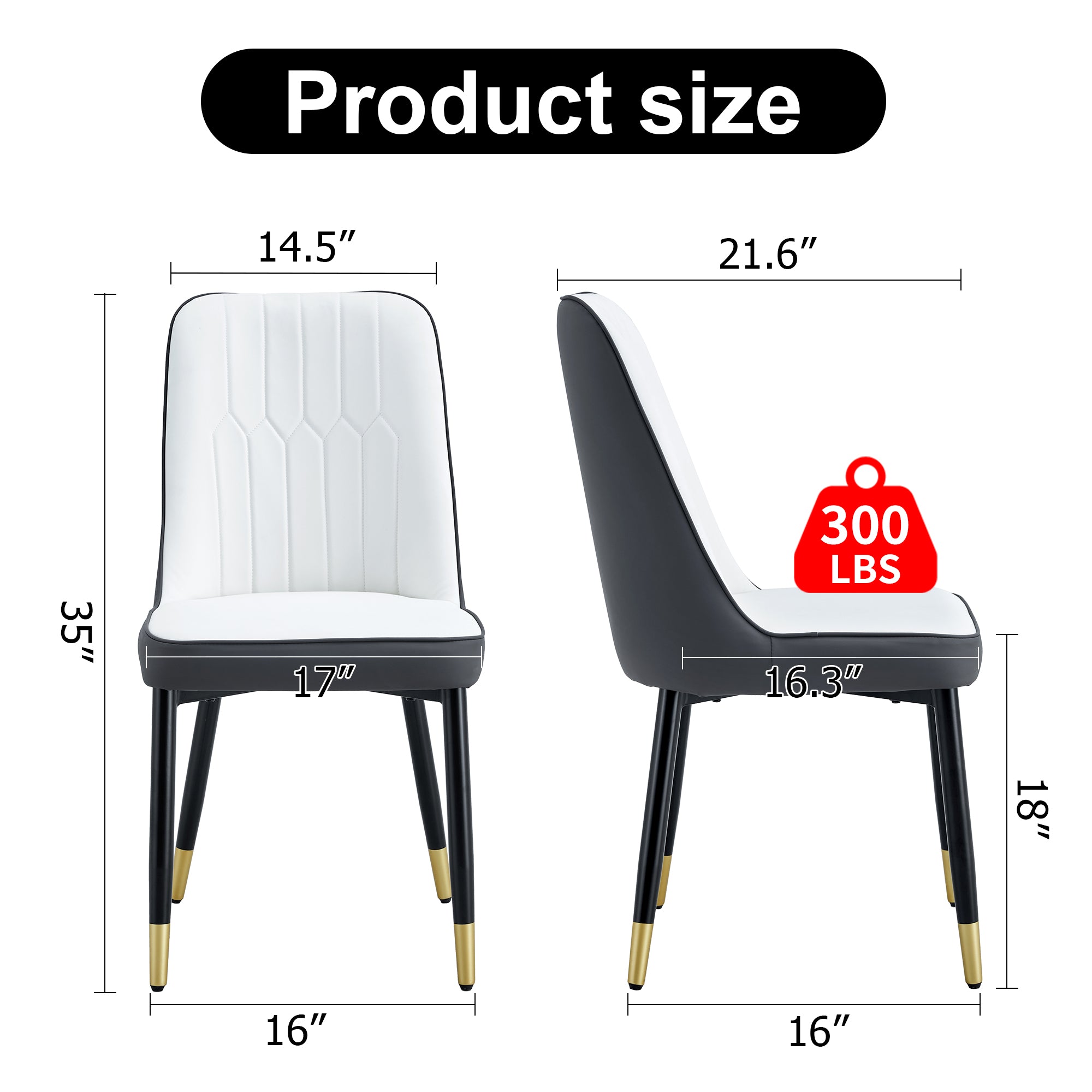 A Modern Dining Chair With A White Dark Gray Dual Tone PU Leather Backrest And B