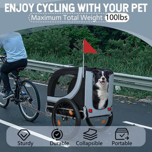 Large Folding Bike Trailer For Dogs-100LB Capacity All-Terrain Pet Carrier, Dura
