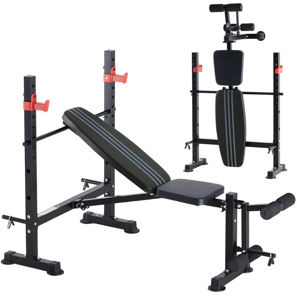 Adjustable Weight Bench With Rack, 650 LBS Capacity, Heavy Duty Foldable Bench P