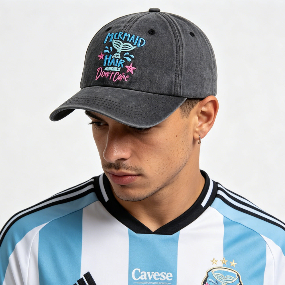 2pcs Mermaid Hair Baseball Cap For Women Men, Cute Cow Baseball Hat Vintage Wash