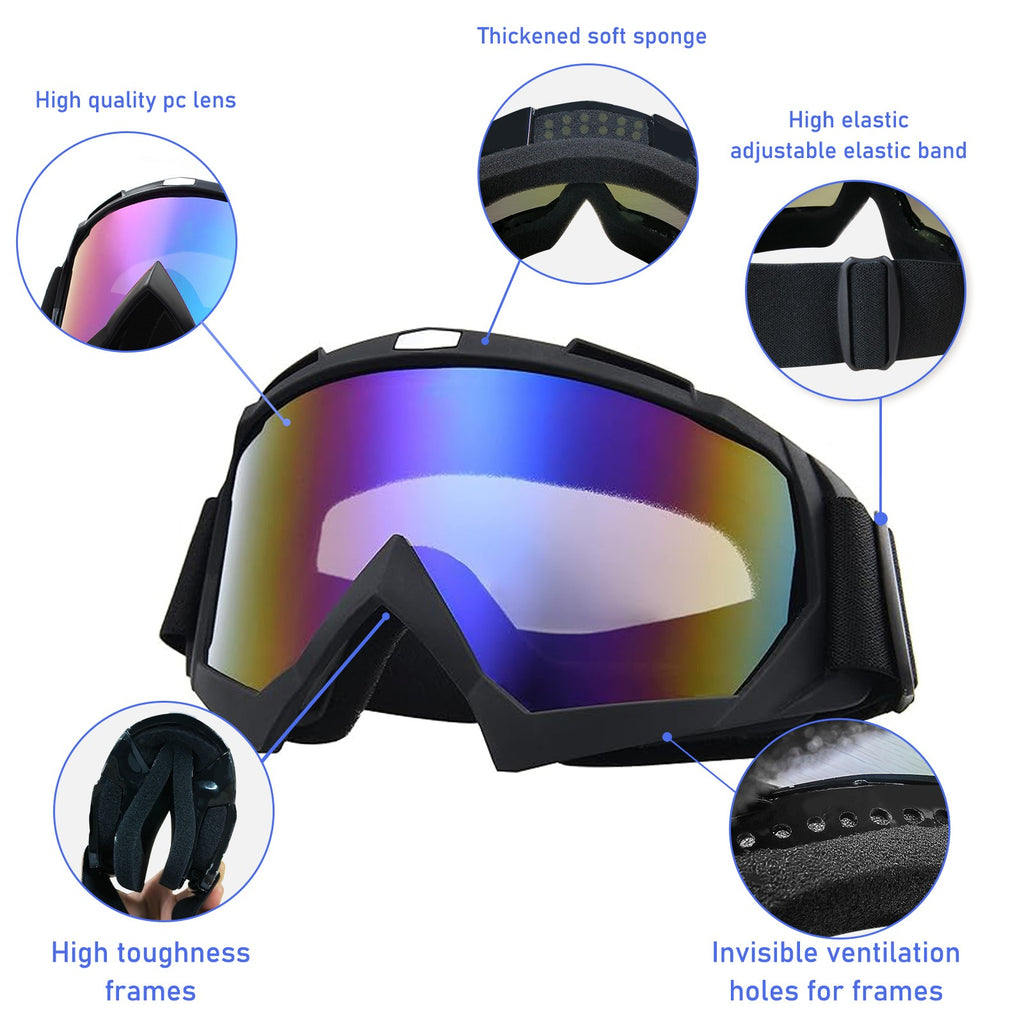 Motorcycle Goggles Fit Over Glasses Dirt Bike Skiing Anti-Fog Shatterproof UV400