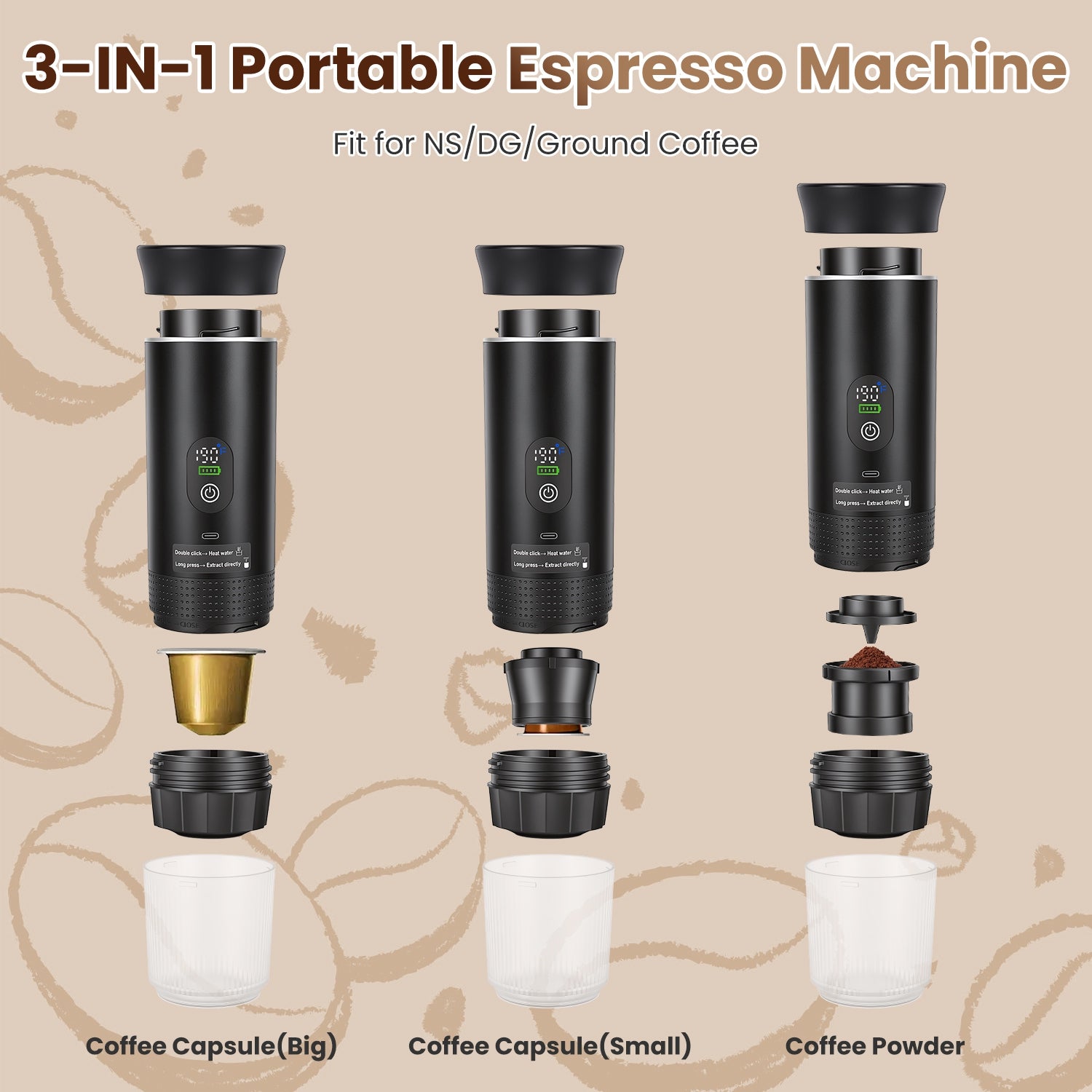 3 In 1 Portable Espresso Machine Cordless Mother Day Self Heating Coffee Maker W