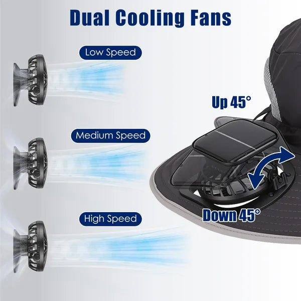 2 In 1 Solar Fan Hat UPF50 & Sun Hat With Fans Wide Brim Fishing Hat With Face C