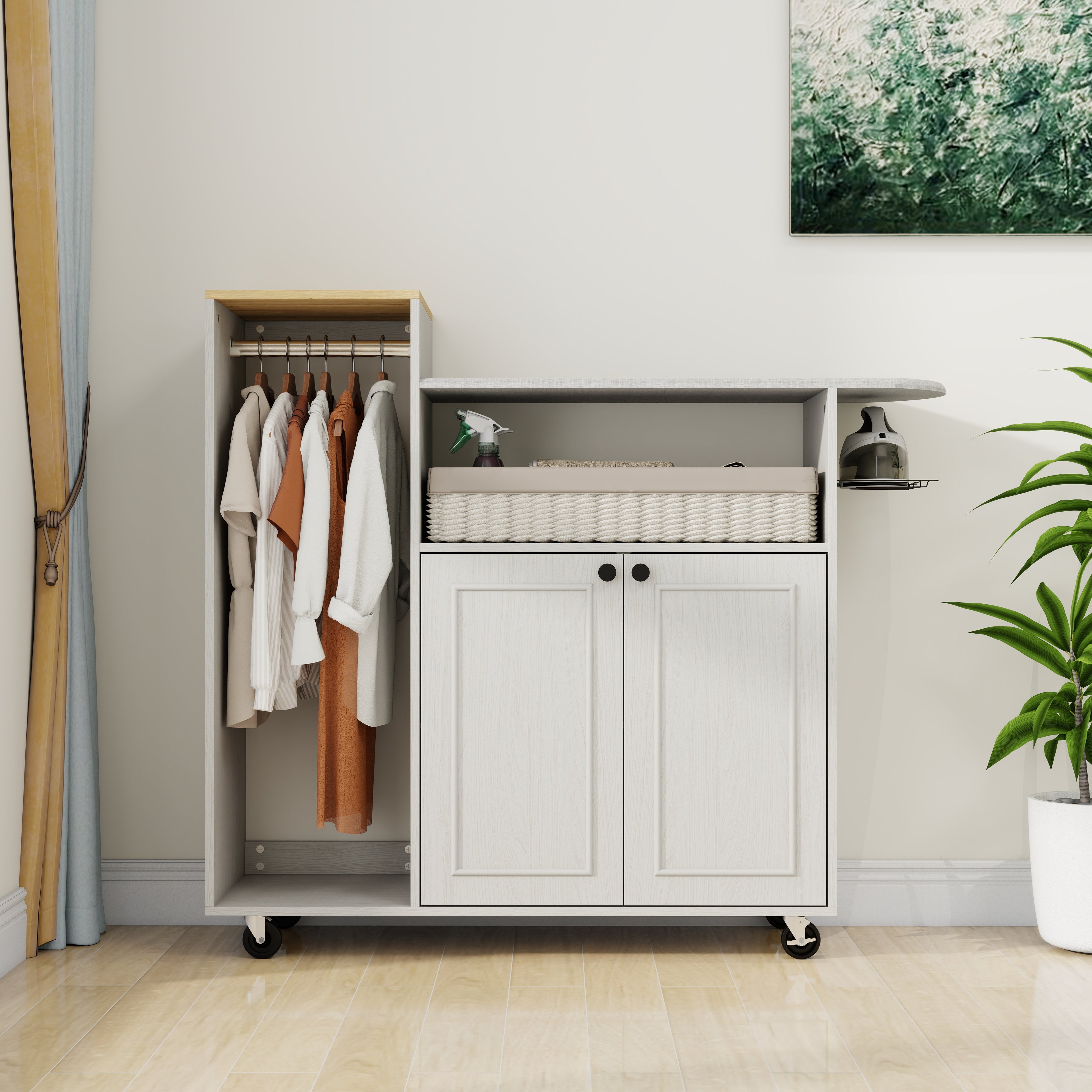 Ironing Cart With Rolling Ironing Board, Multipurpose Ironing Cabinet With Wheel