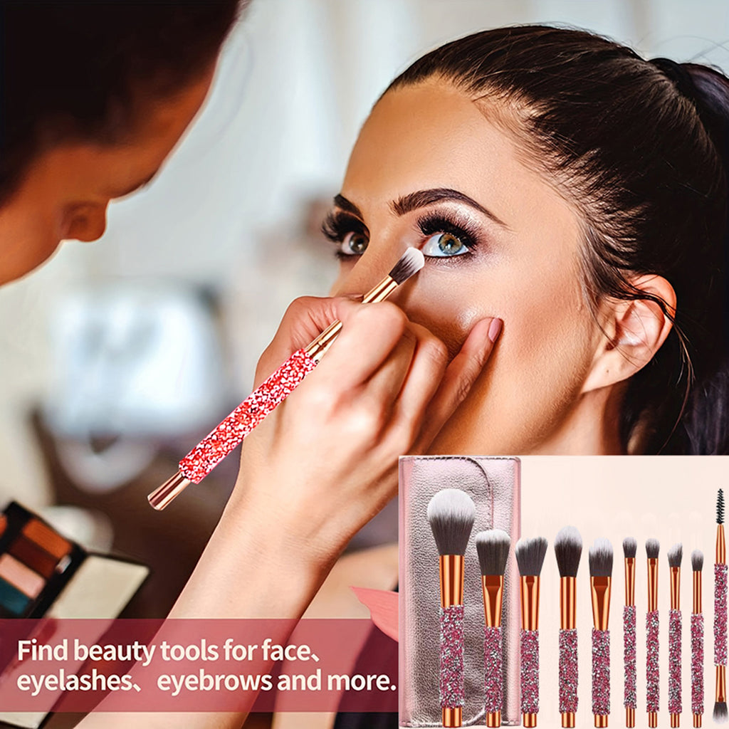 10Pcs Luxury Makeup Brush Set Diamond Rivet Handle Design Crystal Makeup Brush, 