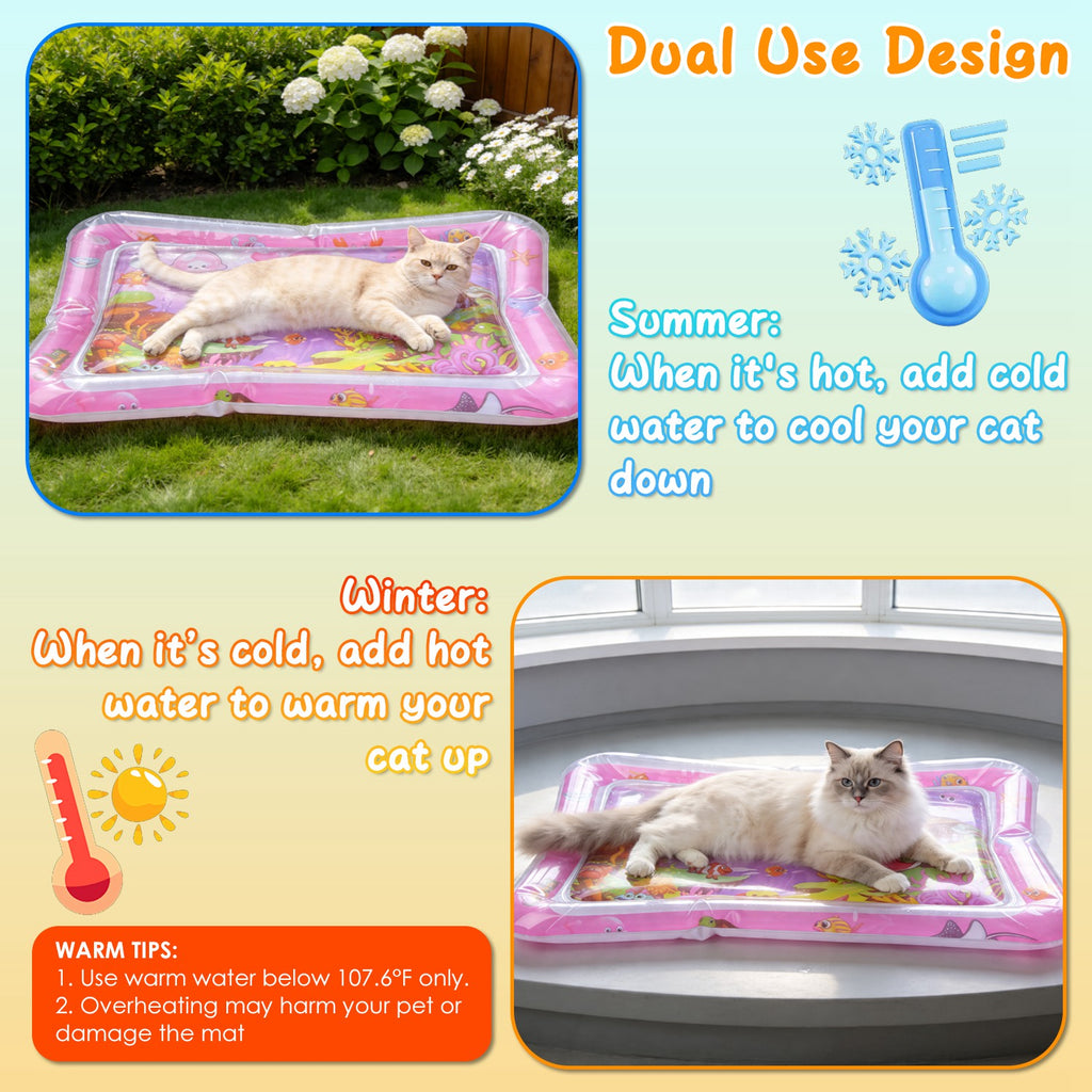 Cat Water Mat Interactive Sensory Play Mat With Floating Fish Toys LED Color Cha