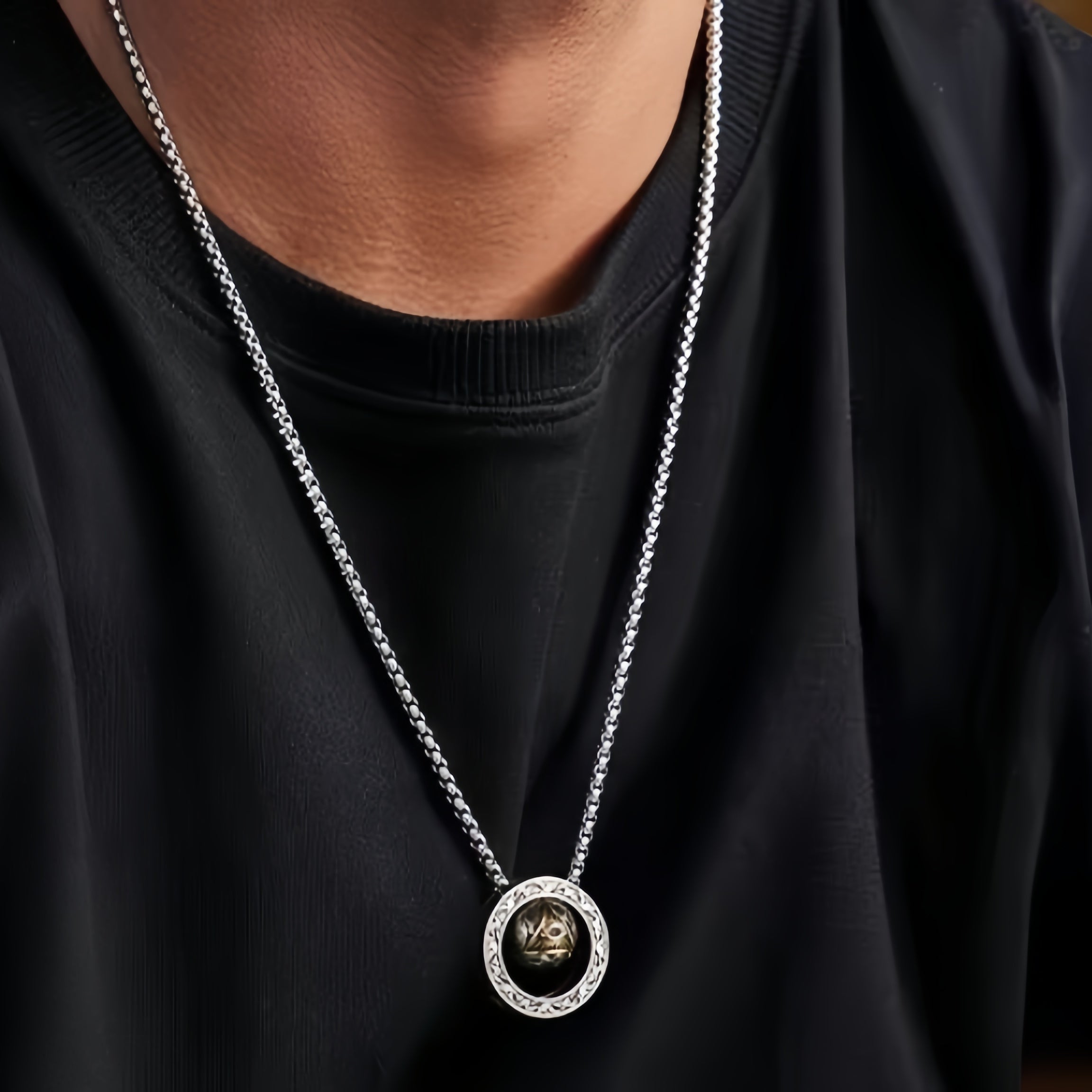 Vintage All-Seeing Eye Rotatable Round Ball Circle Pendant Necklace For Men, Cop