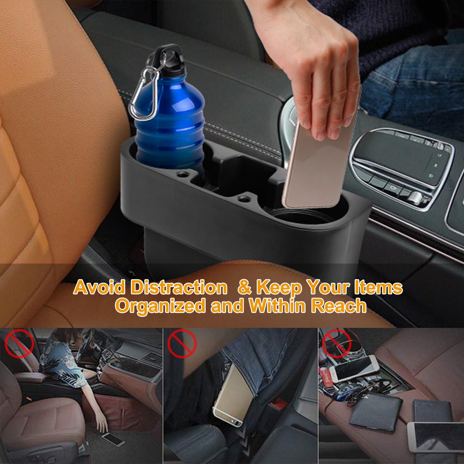 1Pc Car Seam Cup Holder Seat Gap Wedge Drink Storage Organizer Console Side Pock
