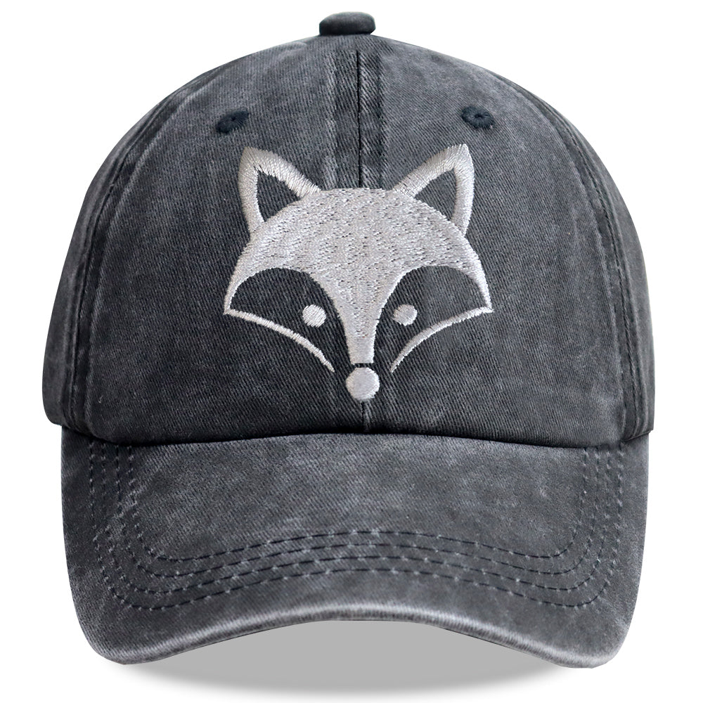 2pcs Fox Embroidered Vintage Washed Baseball Cap - Leicester City The Foxes Worl