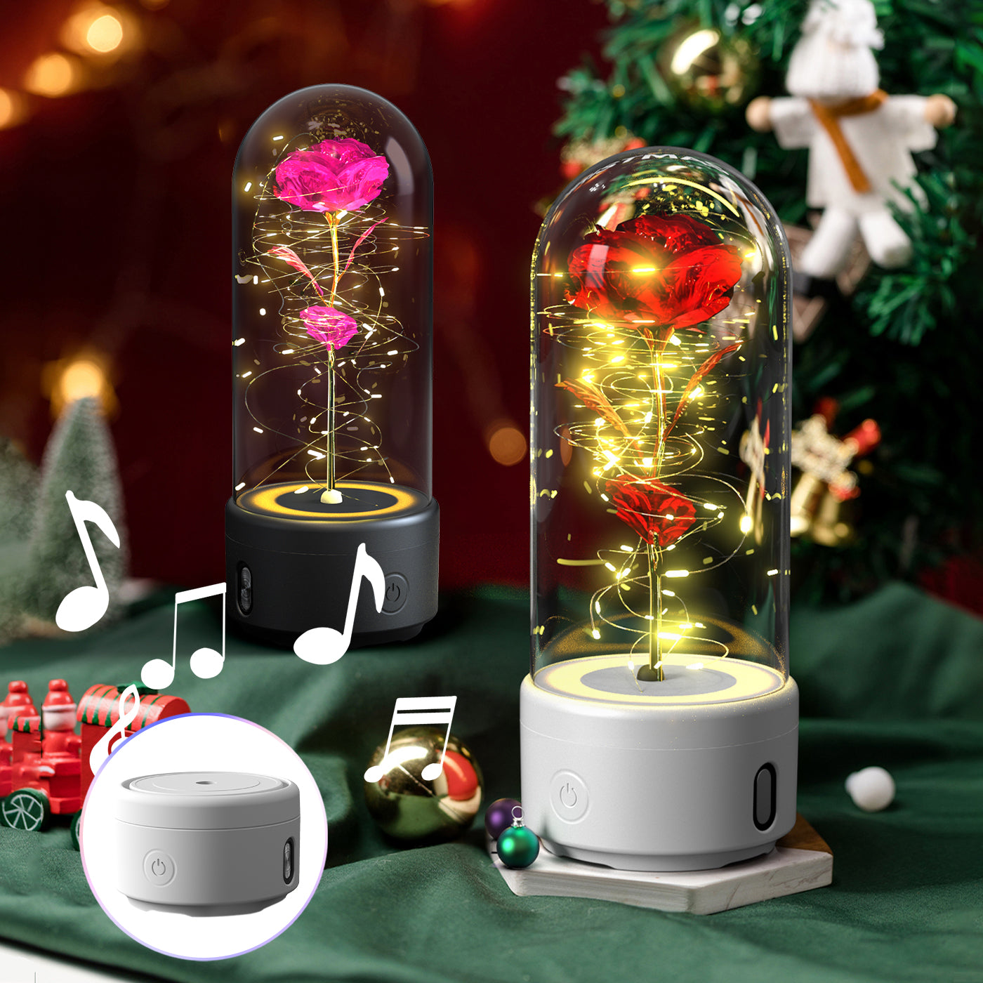 Creative 2-in-1 Rose Flowers LED Light & Bluetooth Speaker Glass Cover (Viral) — MEGA MARKET