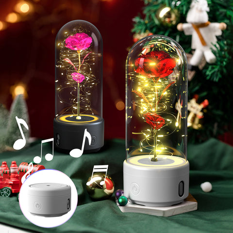 Creative 2-in-1 Rose Flowers LED Light & Bluetooth Speaker Glass