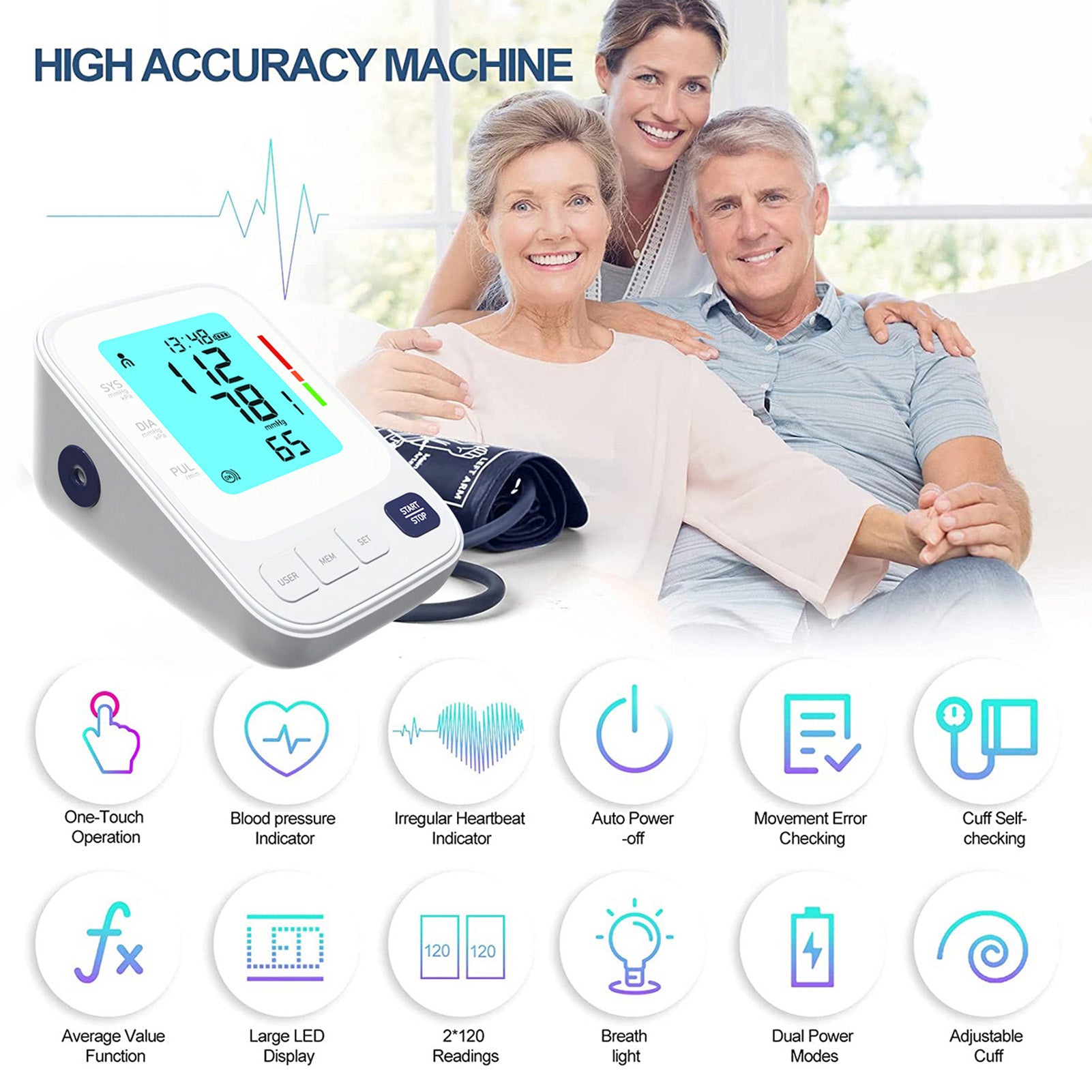 Blood Pressure Gauge LCD Display Smart Storage Portable Accurate Arm Cuff Blood 