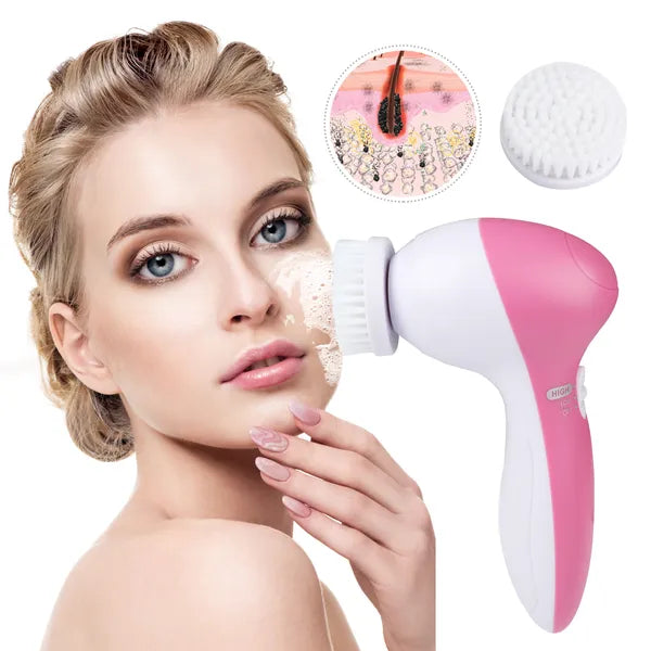 Waterproof Facial Cleansing Brush Face Spin Cleaning Brush Scrubber With 5 Brush