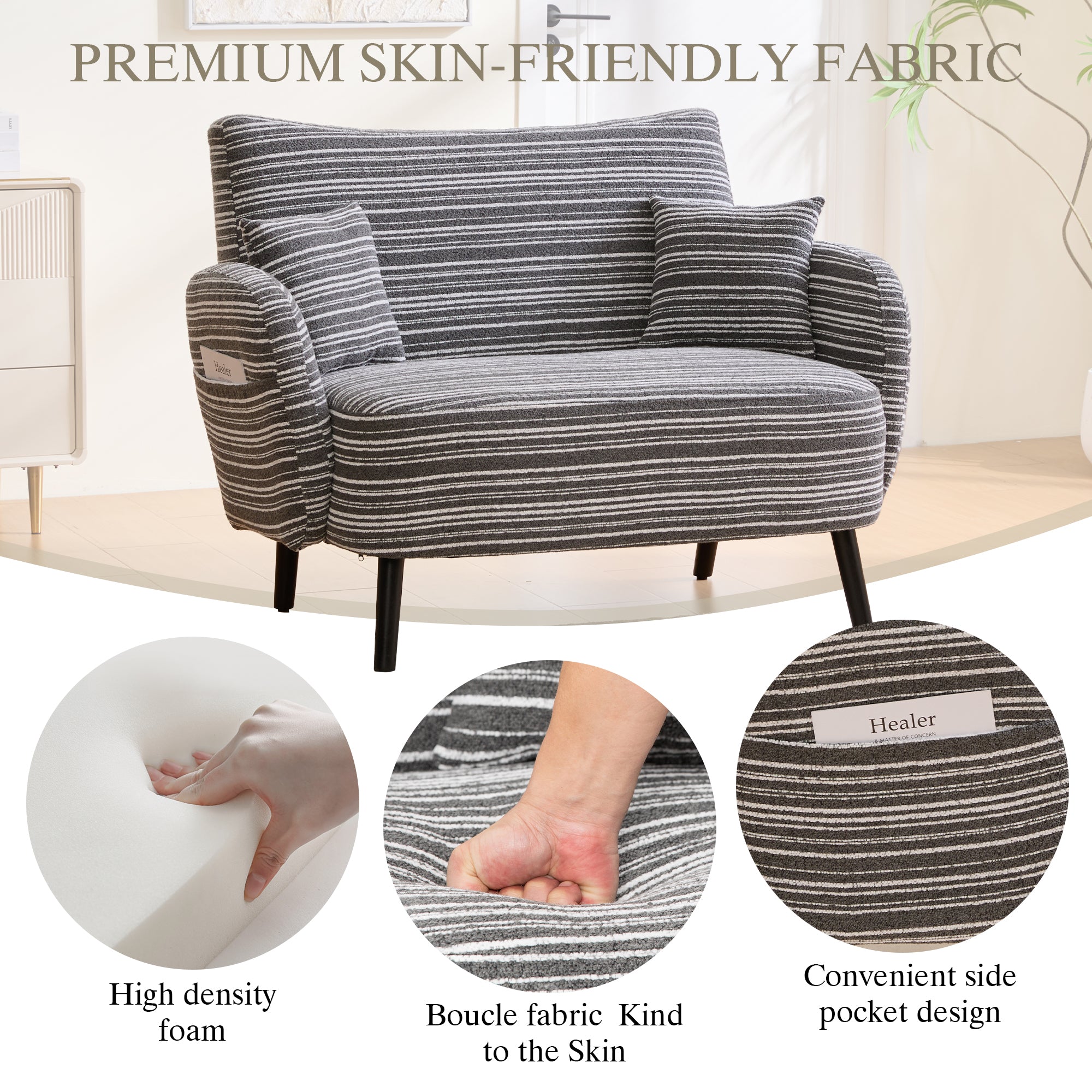 Modern Style Two-seater Sofa With Ultra-comfortable Armrests, Armrest Pillows, A
