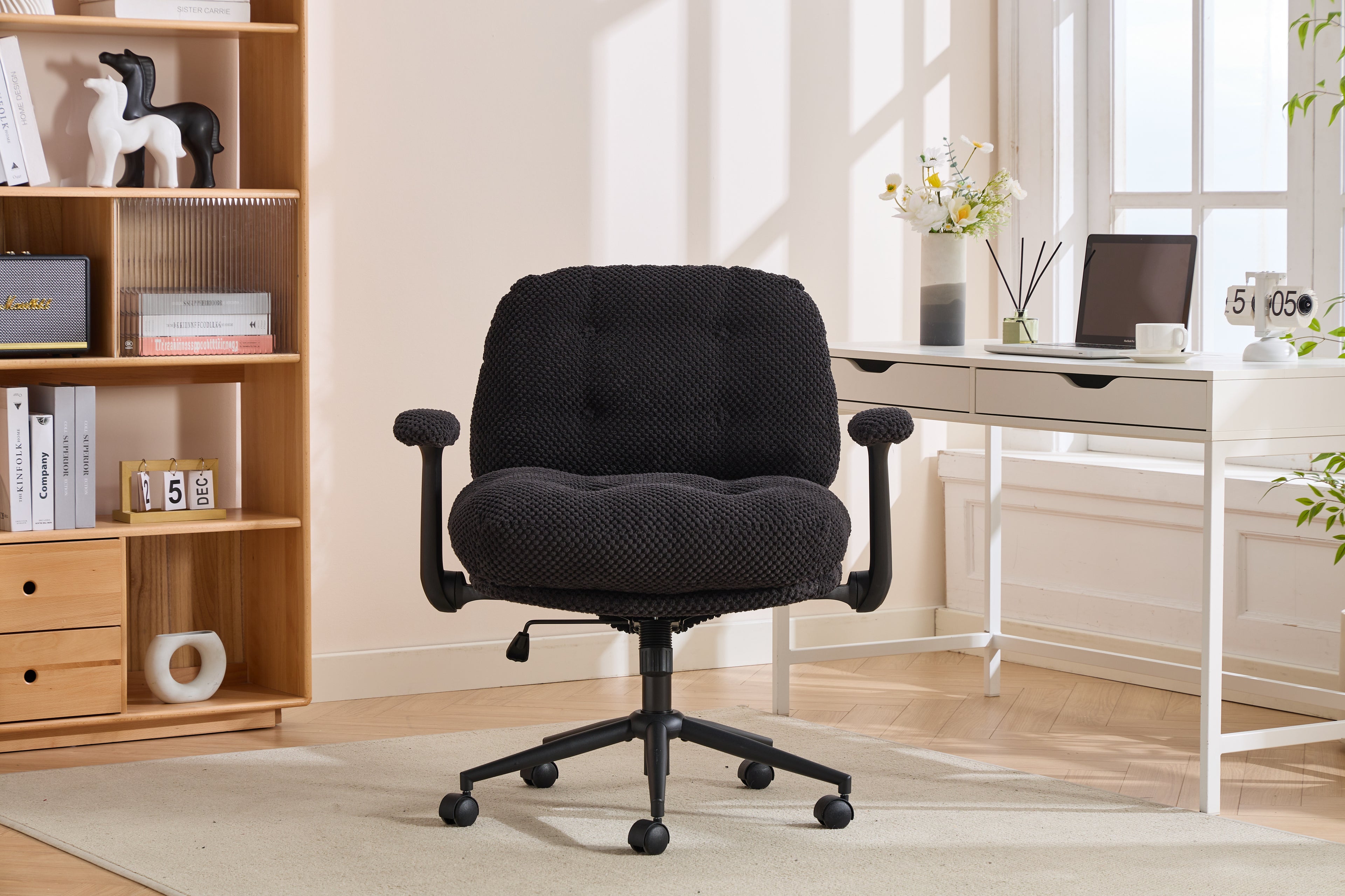 Cross Legged Office Chair With Flip-Up Arms, Adjustable Height Swivel Desk Chair