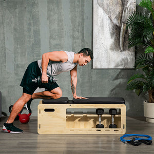 Wooden Workout Bench with Dumbbell Rack and Resistance Bands